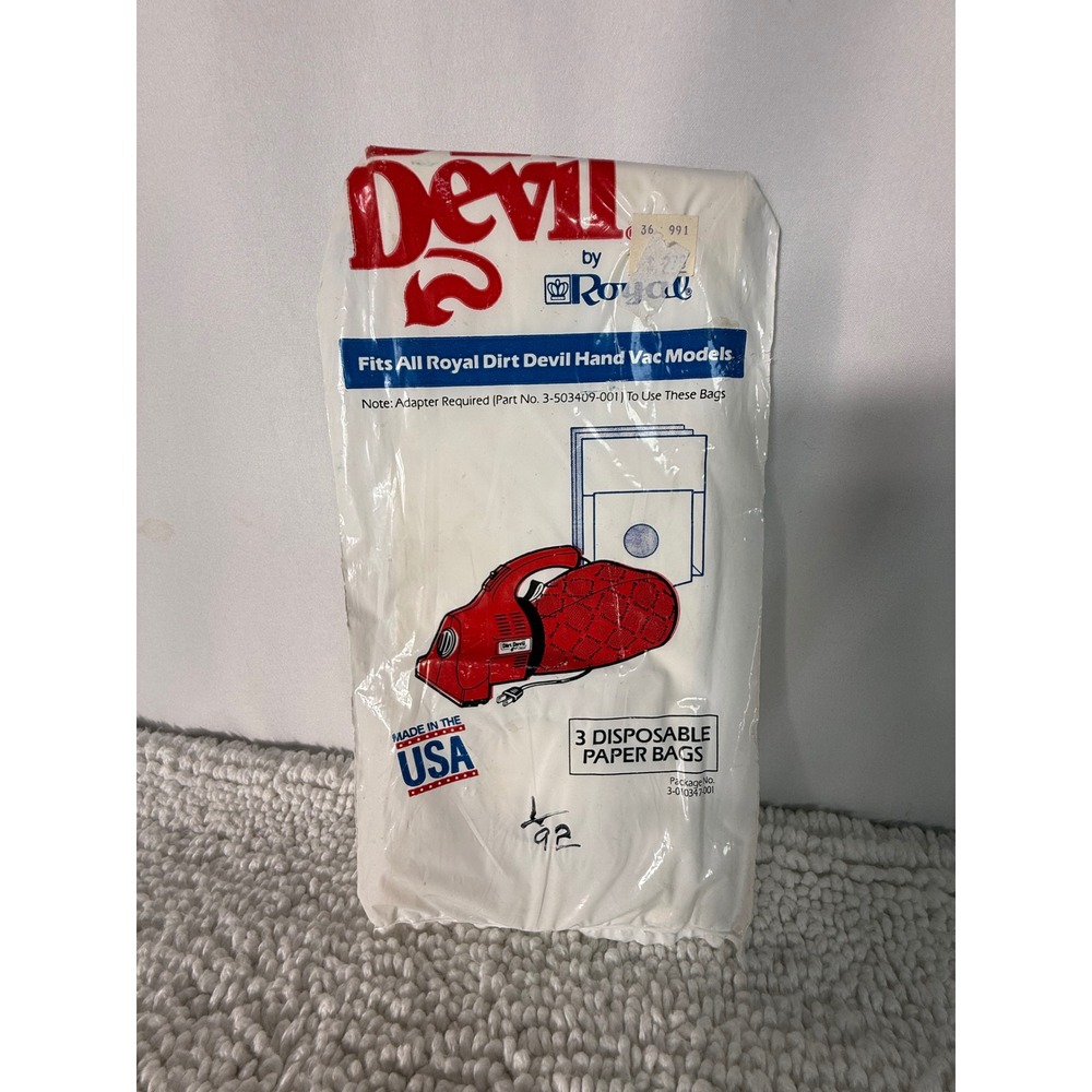 Dirt Devil‎ by Royal Hand Vac Disposable Paper Bags 1 Pack 3-010347-001 USA Made